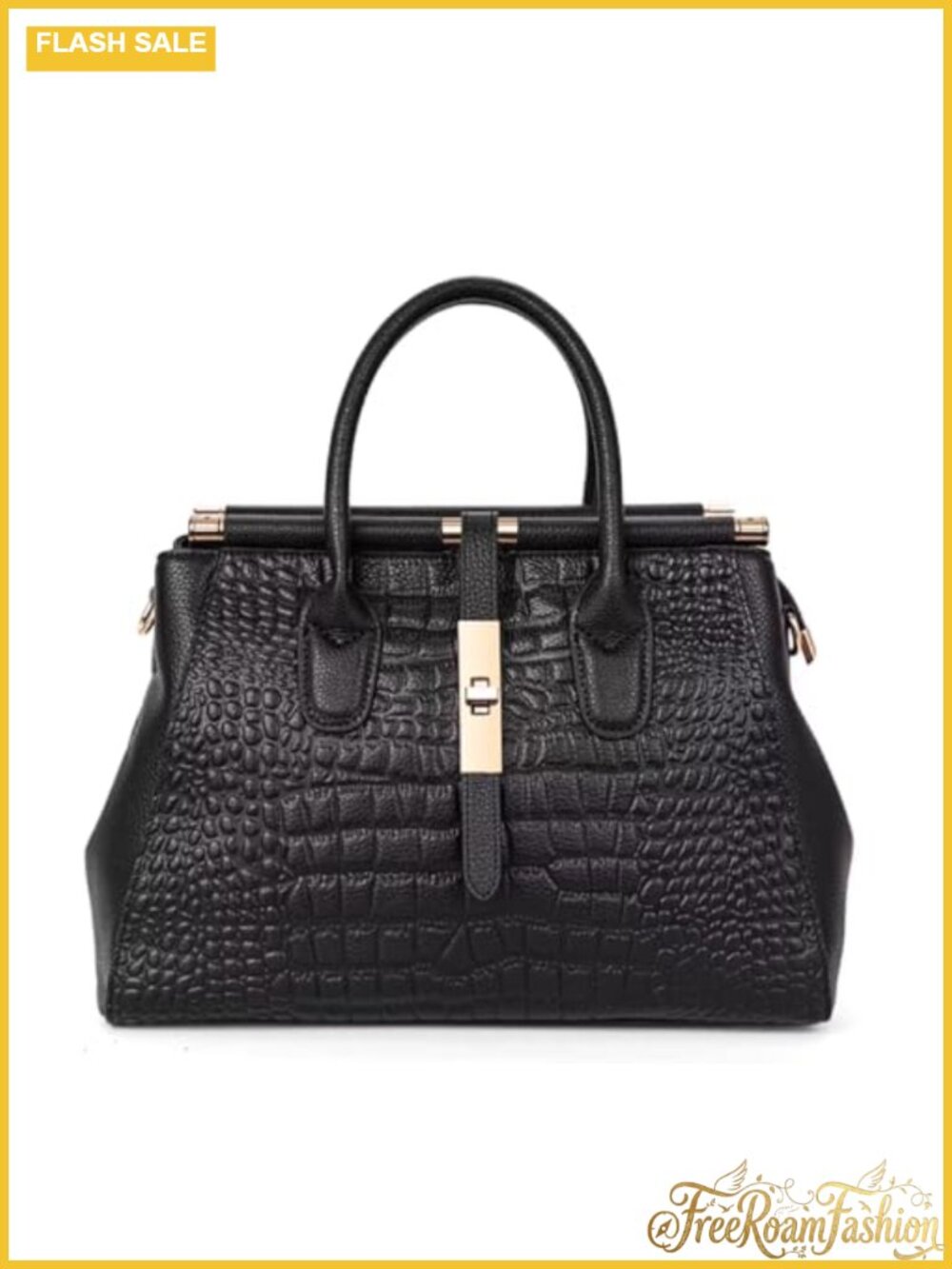 Genuine Leather Crocodile Embossed Crossbody Tote Handbag Detachable Strap